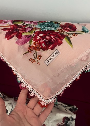 Dantel Detaylı Pembe Bohem Kadın Fuları yazma