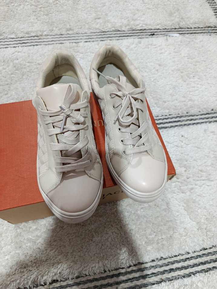 Krem Bağcıklı Kadın Spor Ayakkabı - Görsel 2