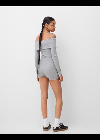 Gri Kısa Triko Tulum - Görsel 2