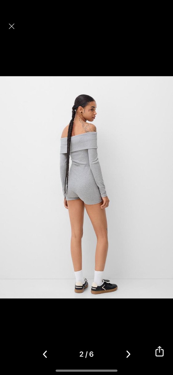 Gri Kısa Triko Tulum - Görsel 2