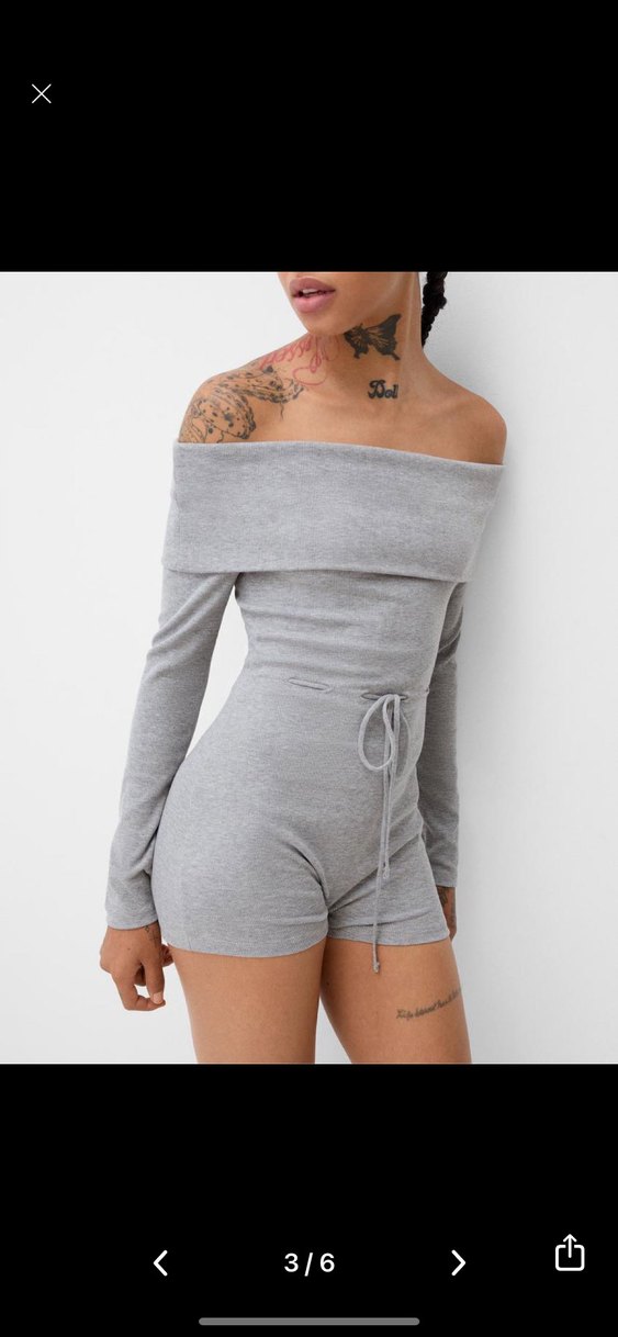 Gri Kısa Triko Tulum - Görsel 3