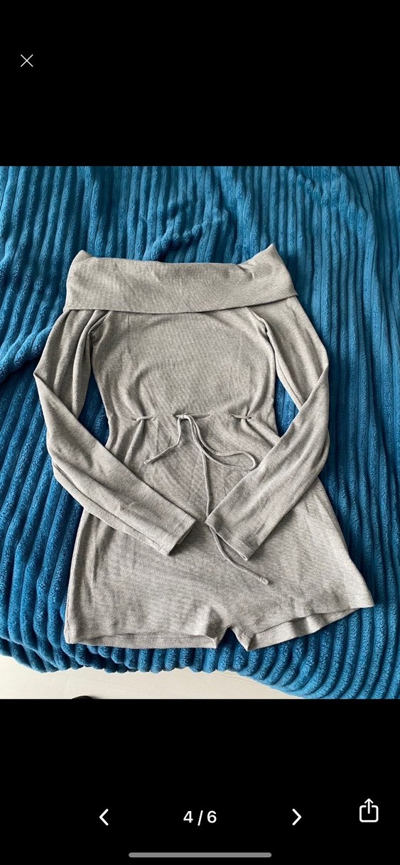 Gri Kısa Triko Tulum - Görsel 4