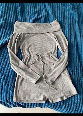 Kadın Gri Mini Triko Tulum - Görsel 2