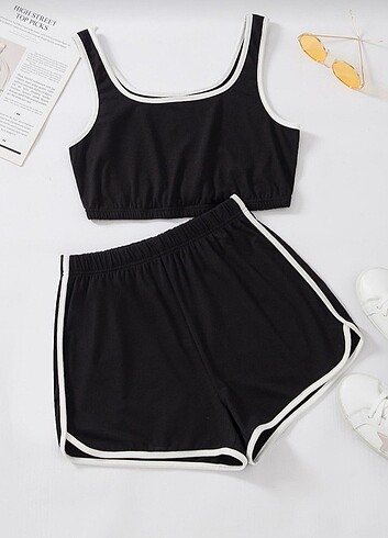 Siyah askılı pijama takımı