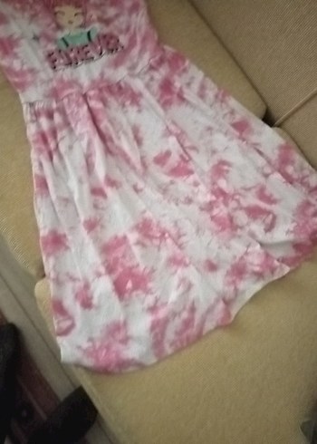 12-13 Yaş Beden Pembe Batik Desenli Kolsuz Kız Elbisesi