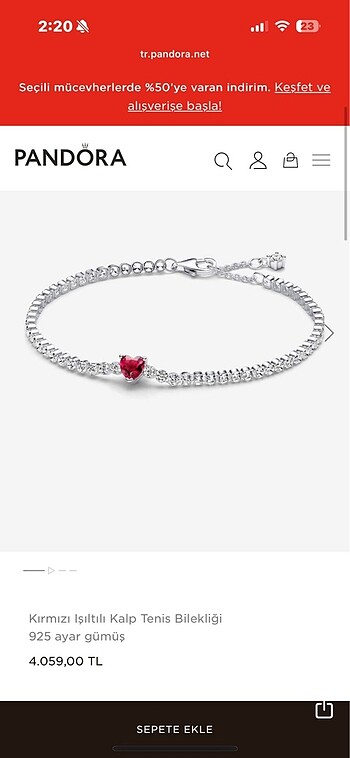 pandora tenis bileklik