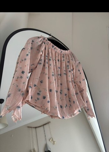 Fırfırlı Uzun Kollu Pembe Bohem Bluz