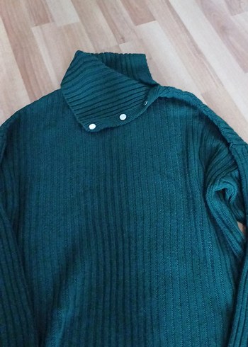 Koyu Yeşil Örgü Boğazlı Kadın Kazak - Görsel 2