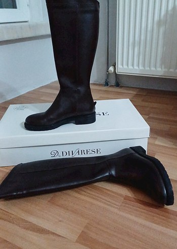 Kahverengi Deri  Diz Boyu Kadın Çizme - Görsel 5