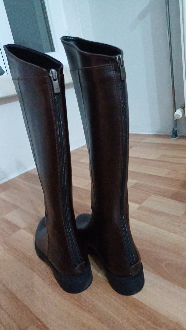 Kahverengi Deri  Diz Boyu Kadın Çizme - Görsel 3