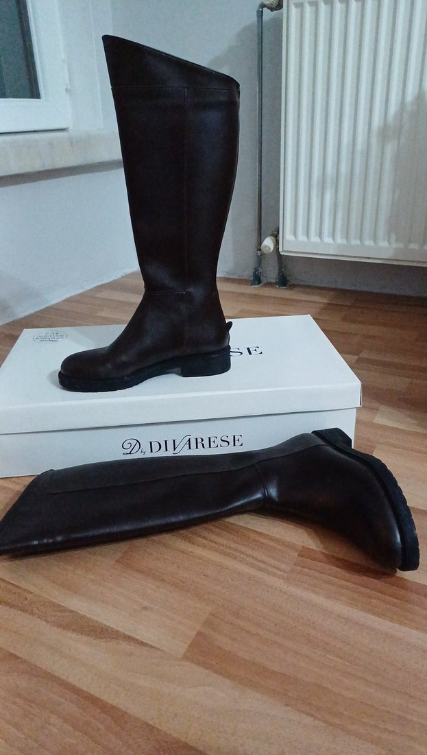 Kahverengi Deri  Diz Boyu Kadın Çizme - Görsel 5