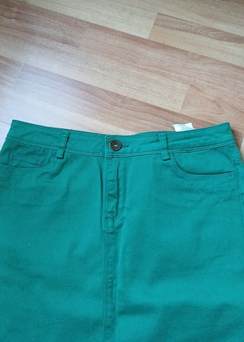 Yeşil Renkli Kısa Denim  Etek - Görsel 2