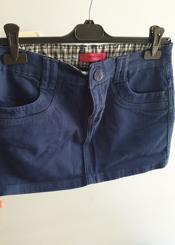 Kemerli Koyu Mavi Denim Mini Etek