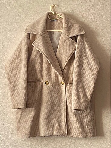 Krem oversize kruvaze kaşe kaban