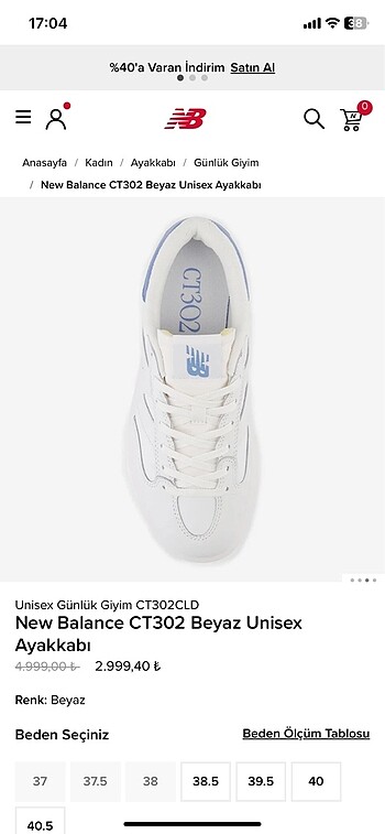 38 Beden New Balance CT302 mavi