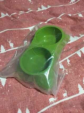 Yeşil çift hazneli kedi mama su kabı