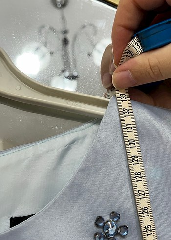 40 Beden Buz mavisi Tesettür Saten Abiye Dresslove Marka