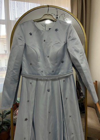 Puane Buz mavisi Tesettür Saten Abiye Dresslove Marka