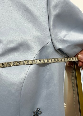 40 Beden gri Renk Buz mavisi Tesettür Saten Abiye Dresslove Marka