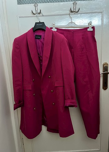Fuşya Kadın Uzun Kesim Blazer Ceket takım