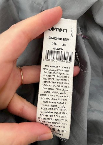 34 Beden gri Renk Koton Gri Düğmeli Kısa Kaban