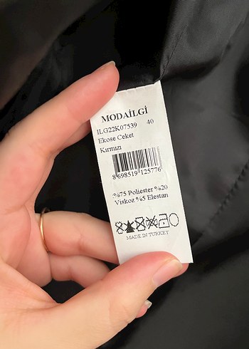 Modailgi Gri Ekose Desenli Düğmeli Kadın Blazer