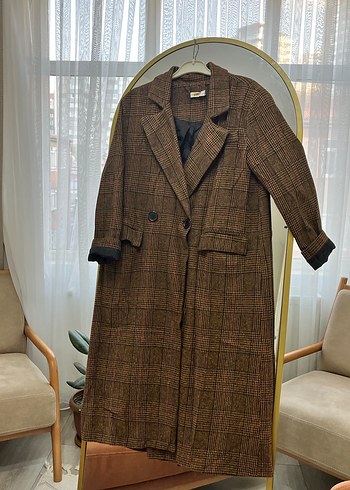 American Vintage Vintage Kahverengi Ekose Uzun Kadın Kabanı