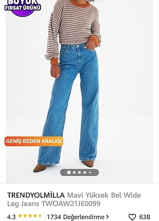 Mavi yüksek bel wide leg jeans 