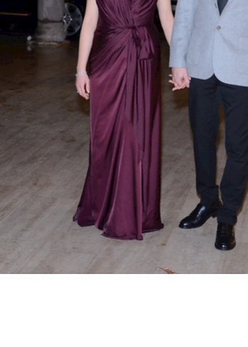 Bordo Drapeli V Yakalı Midi Abiye Elbise - Görsel 4