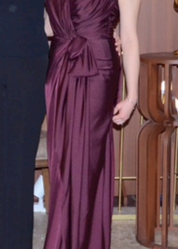 Bordo Drapeli V Yakalı Midi Abiye Elbise - Görsel 2