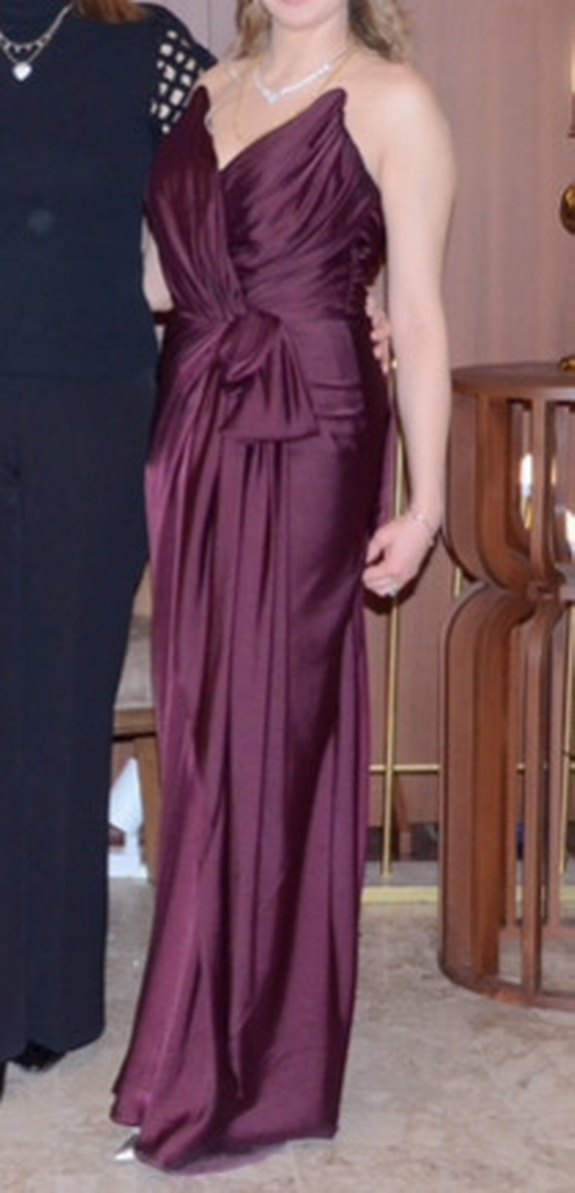 Bordo Drapeli V Yakalı Midi Abiye Elbise - Görsel 2