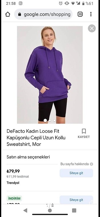 Mor kapşonlu sweat tshirt