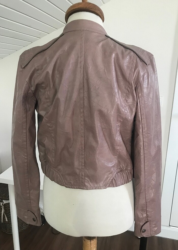 Batik marka gül kurusu deri ceket - Görsel 2