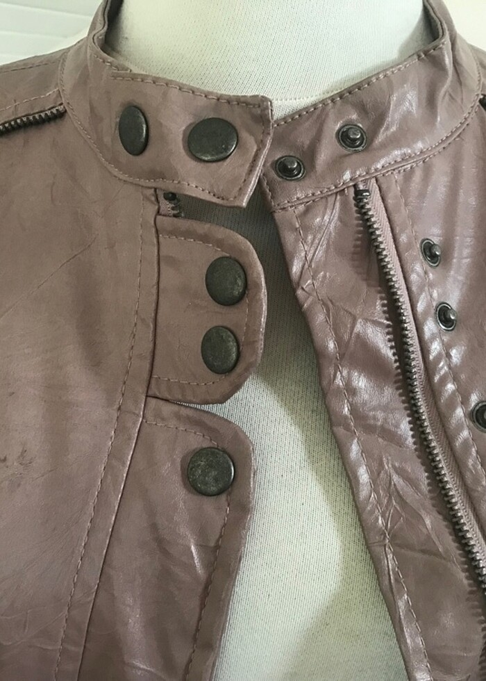 Batik marka gül kurusu deri ceket - Görsel 3