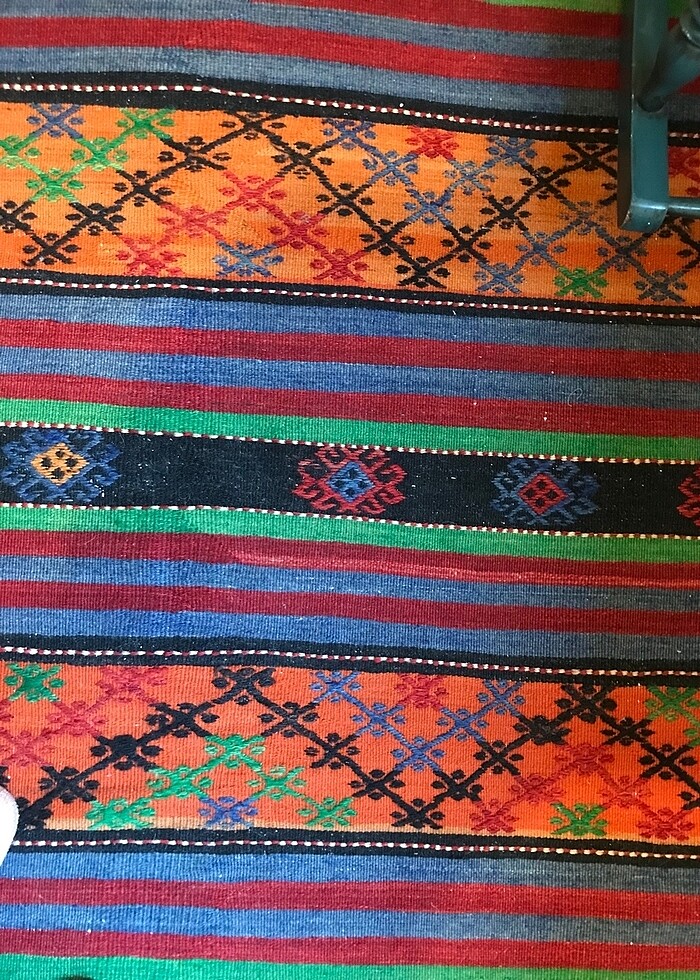 El dokuma Kök Boya Antika Yün Balıkesir Halısı - Görsel 3