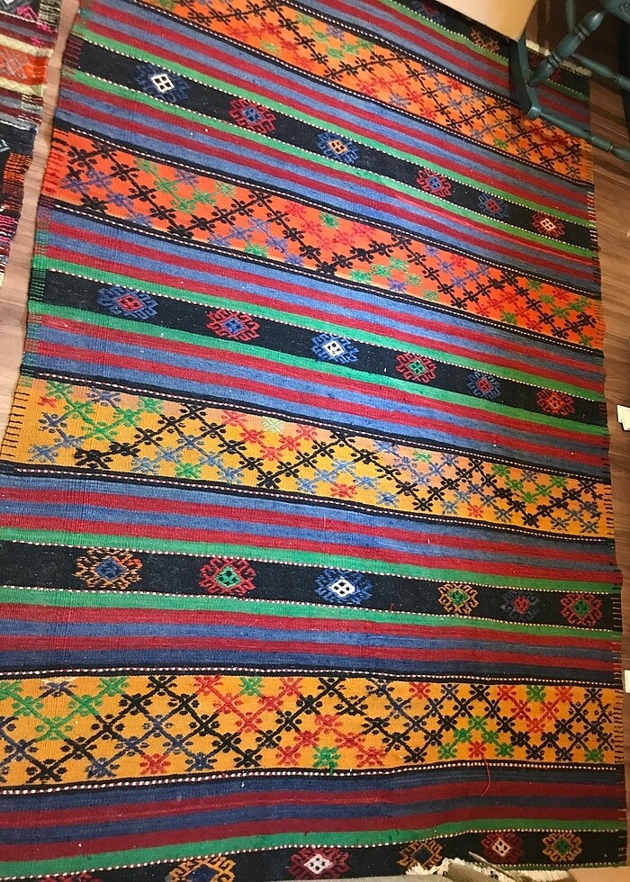 El dokuma Kök Boya Antika Yün Balıkesir Halısı - Görsel 5