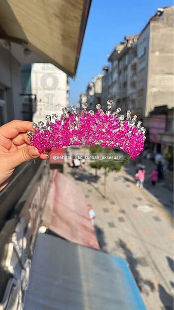 Fuşya kına nişan gelin tacı aksesuar