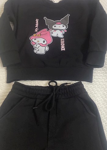 Kuromi Kız Siyah Baskılı Triko Eşofman Takımı - Görsel 2