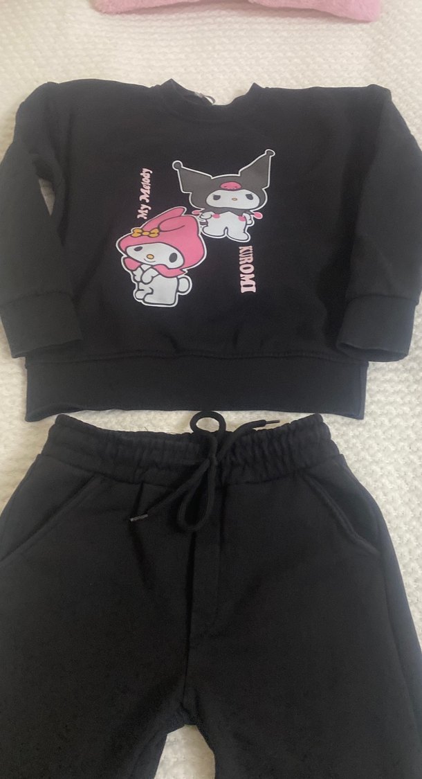 Kuromi Kız Siyah Baskılı Triko Eşofman Takımı - Görsel 2