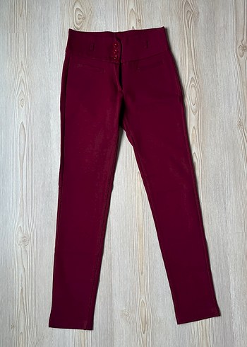 Bordo Düğmeli Kadın Kumaş Pantolon