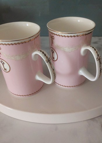 Karaca Pastel Pembe Anahtar Desenli İki Kupa(karaca) 2 adet.