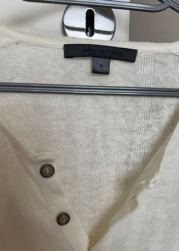 Erkek Beymen john varvatos Beyaz Keten V Yaka tişört - Görsel 5