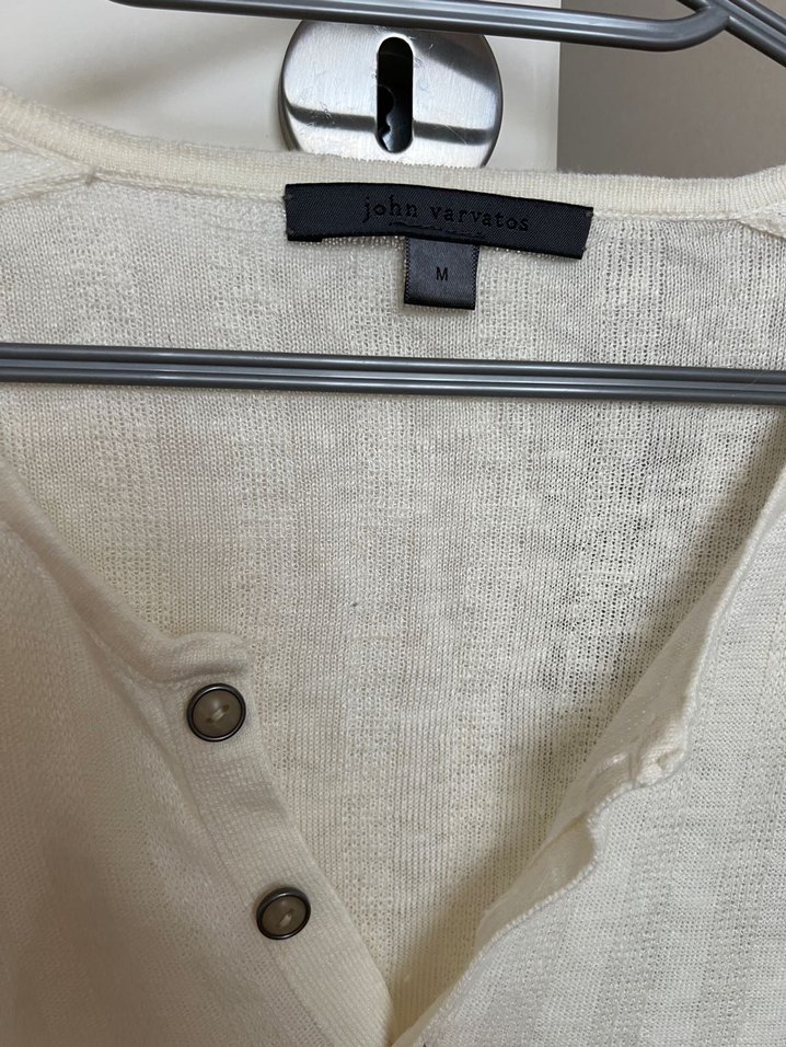 Erkek Beymen john varvatos Beyaz Keten V Yaka tişört - Görsel 5