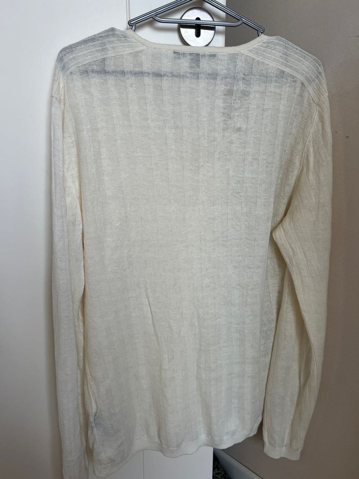 Erkek Beymen john varvatos Beyaz Keten V Yaka tişört - Görsel 2