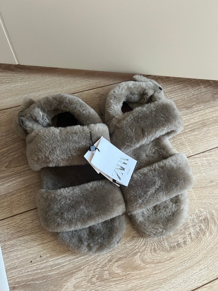 Zara studio hakiki kürk shearling sandalet 38 nmr - Görsel 2