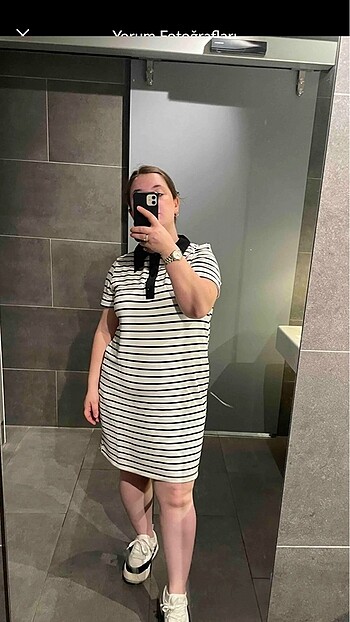 Siyah beyaz çizgili Polo yaka elbise