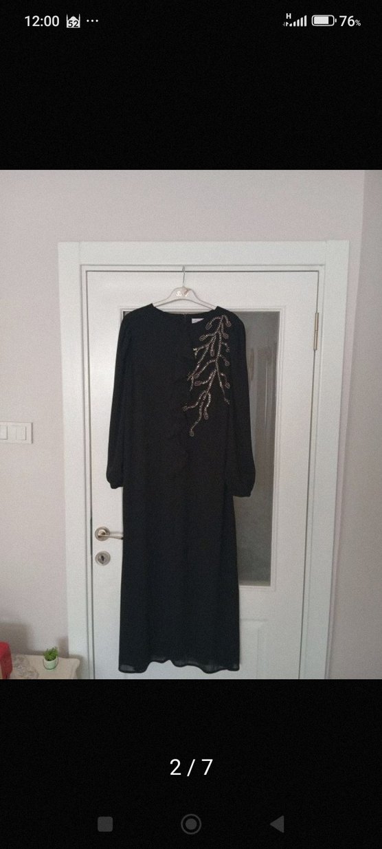 Nakışlı Siyah Uzun Kollu Abiye Elbise - Görsel 2