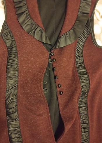 Düğmeli Bordo Uzun Gotik Kadın Yelek - Görsel 5