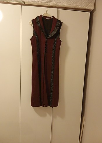 Düğmeli Bordo Uzun Gotik Kadın Yelek - Görsel 2