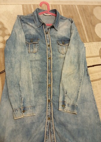 Mavi Pastel Renkli Düğmeli Uzun Denim Ceket - Görsel 6